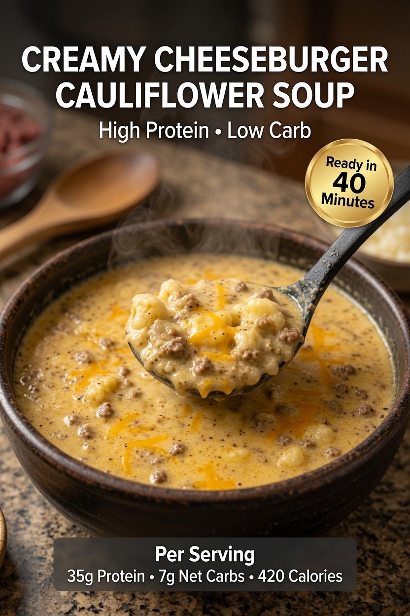 High-Protein Creamy Cheeseburger Cauliflower Soup