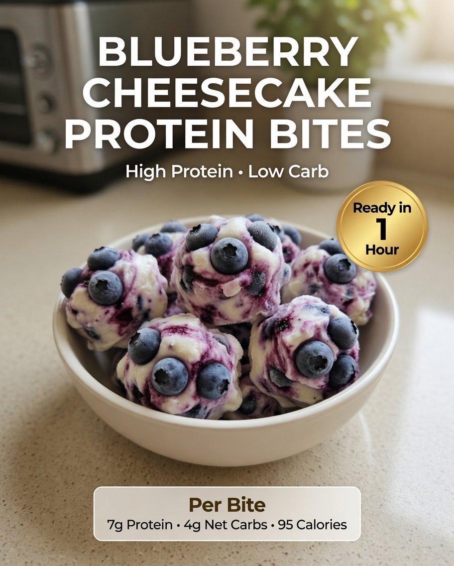 High-Protein Blueberry Cheesecake Protein Bites