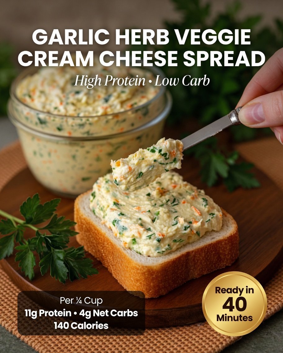 High-Protein Garlic Herb Veggie Cream Cheese Spread