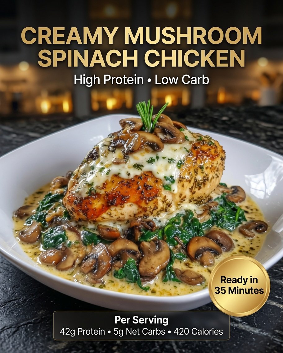 High-Protein Creamy Mushroom Spinach Chicken