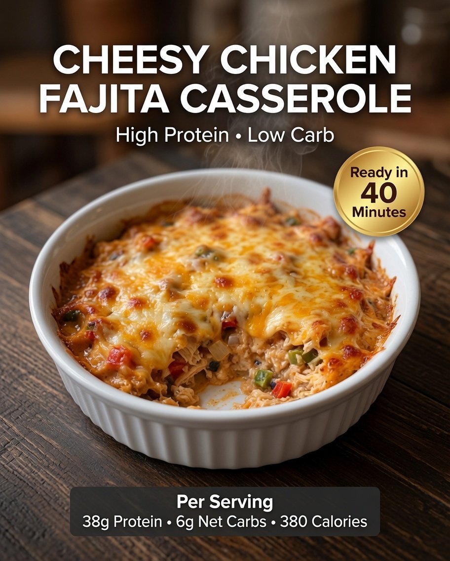 High-Protein Cheesy Chicken Fajita Casserole