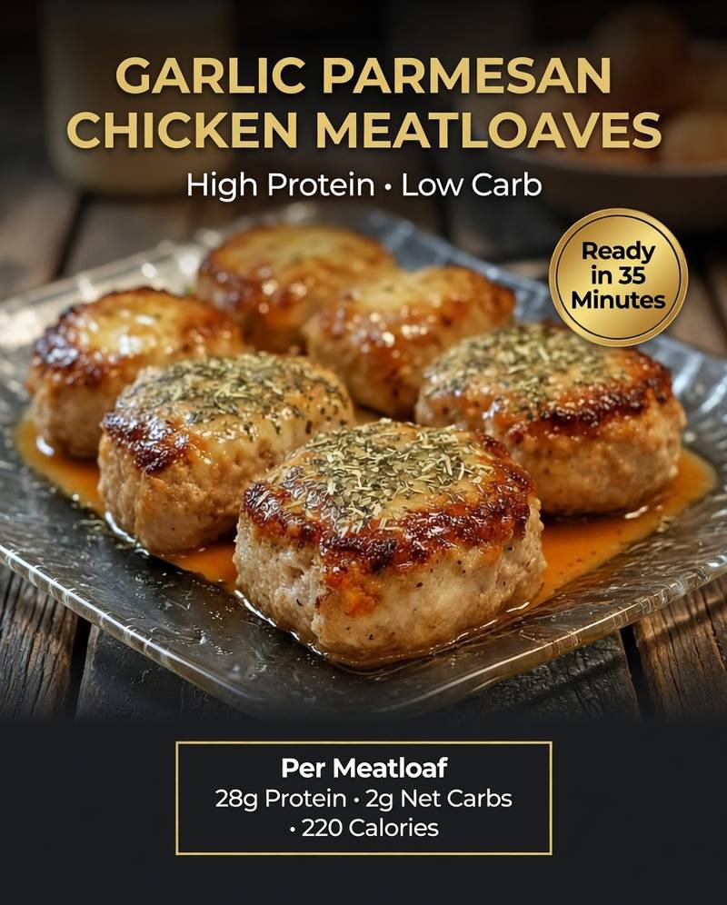 High-Protein Garlic Parmesan Chicken Meatloaves