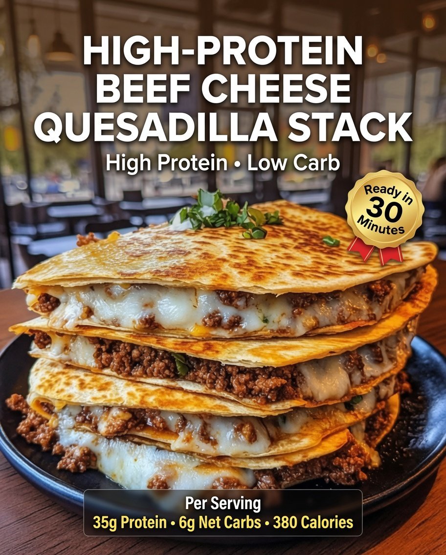 High-Protein Beef Cheese Quesadilla Stack