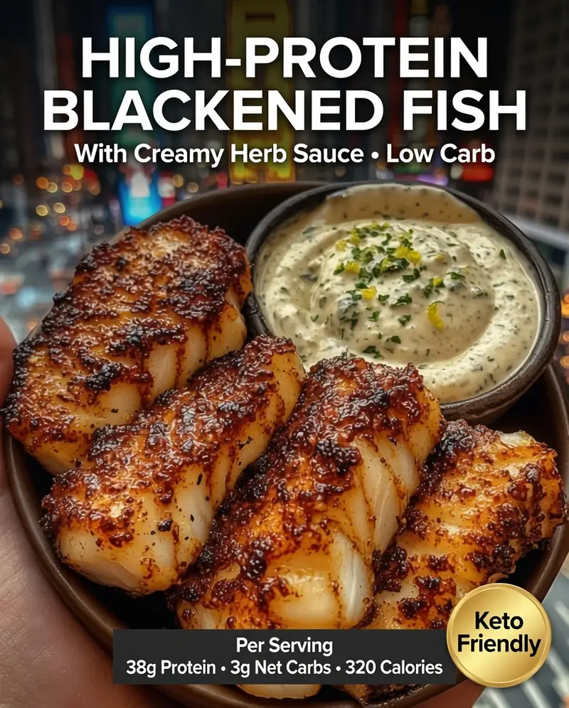 High-Protein Blackened Fish with Creamy Herb Sauce