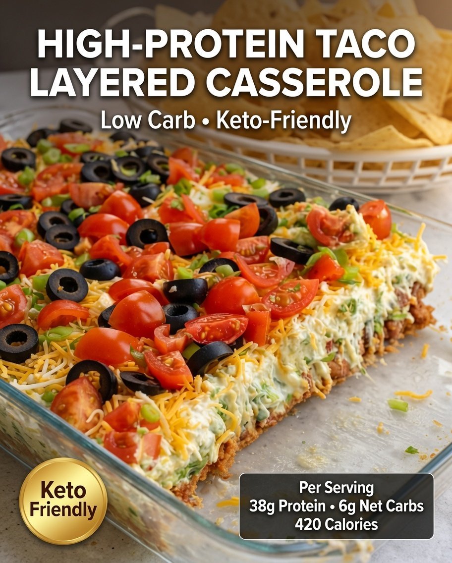 High-Protein Taco Layered Casserole