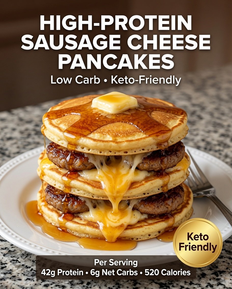 High-Protein Sausage Cheese Pancakes