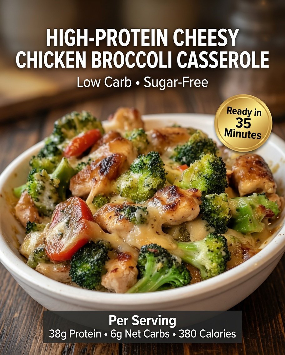 High-Protein Cheesy Chicken Broccoli Casserole