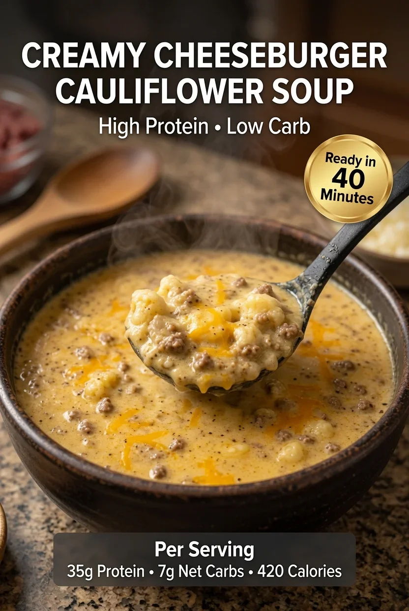 High-Protein Creamy Cheeseburger Cauliflower Soup