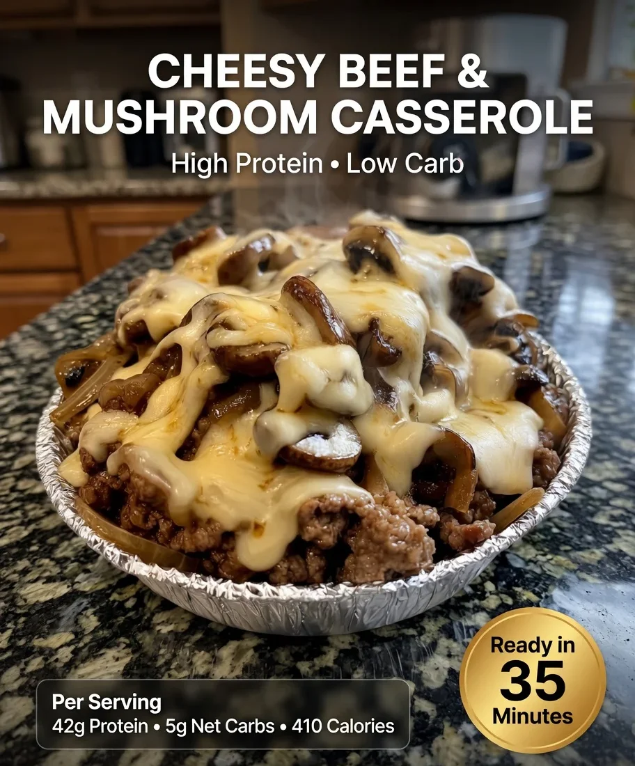 High-Protein Cheesy Beef & Mushroom Casserole