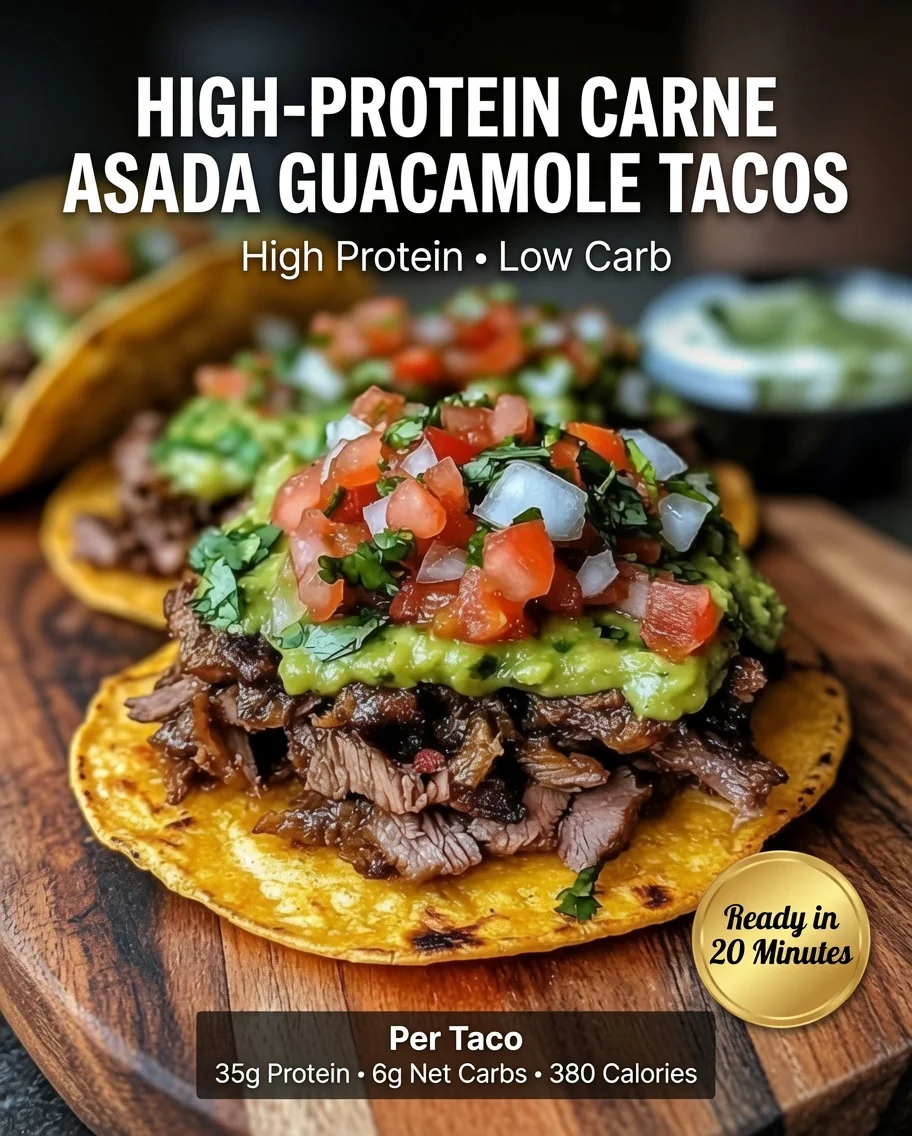 High-Protein Carne Asada Guacamole Tacos