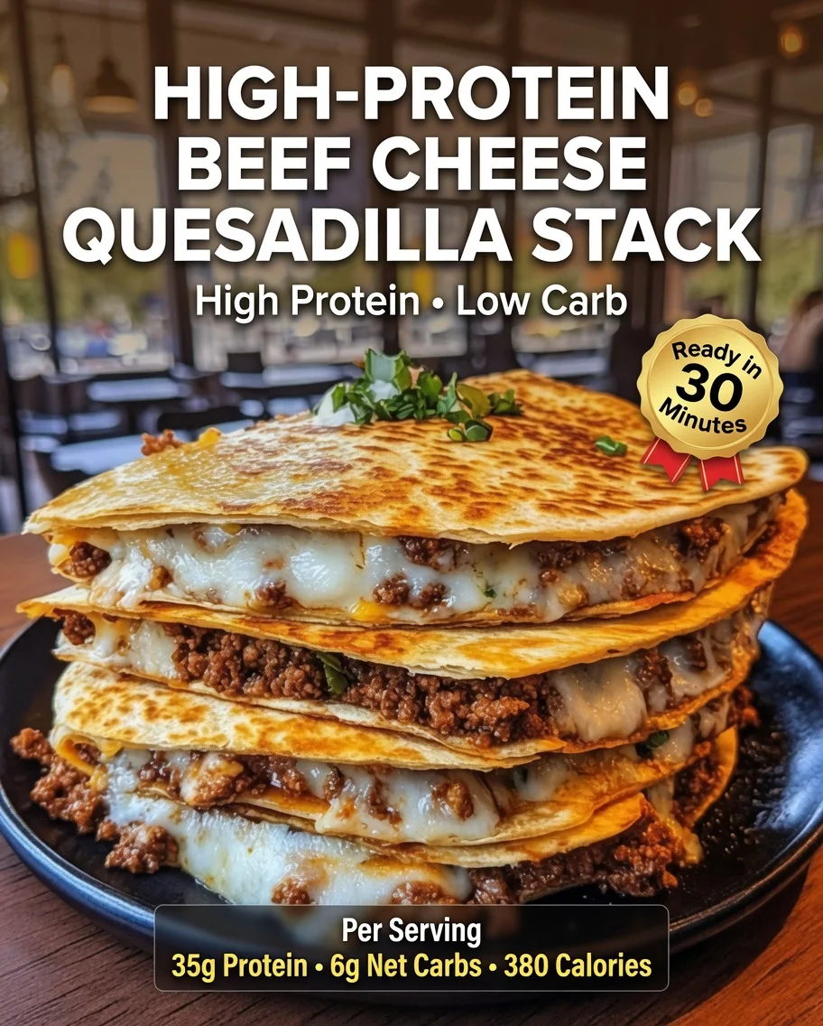 High-Protein Beef Cheese Quesadilla Stack