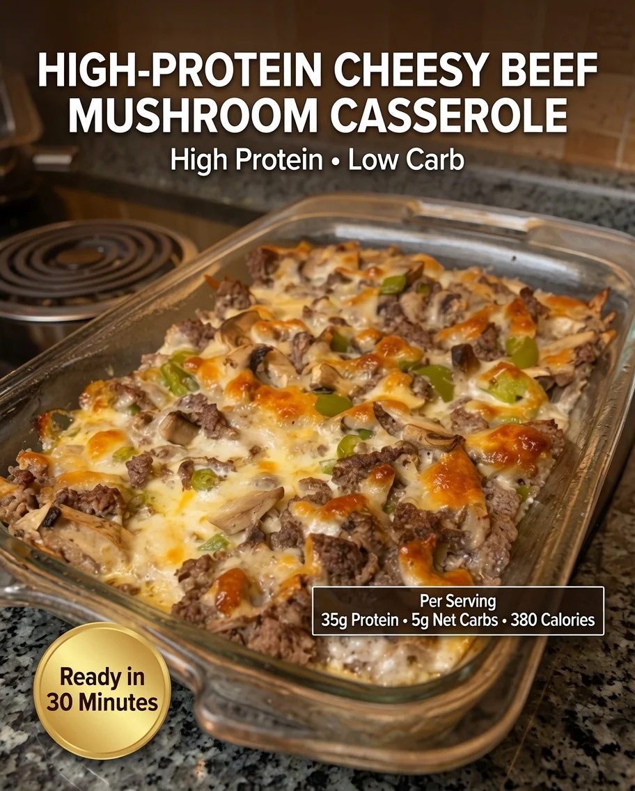 High-Protein Cheesy Beef Mushroom Casserole